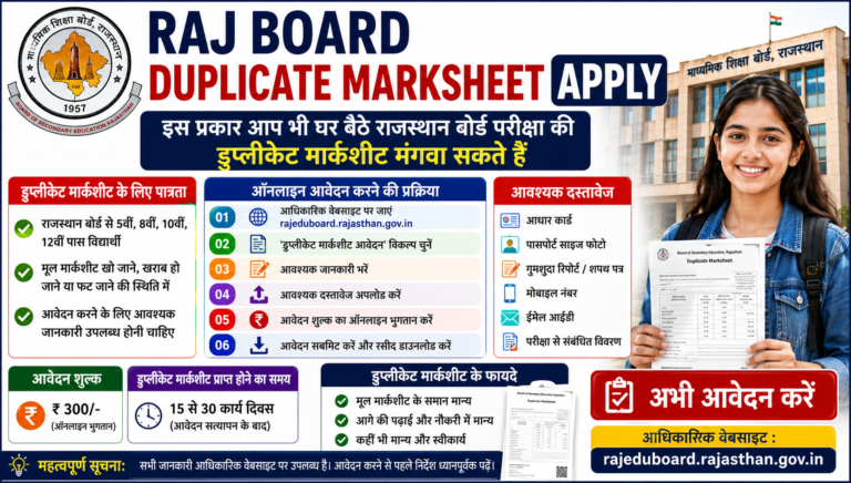 Raj Board Duplicate Marksheet Apply